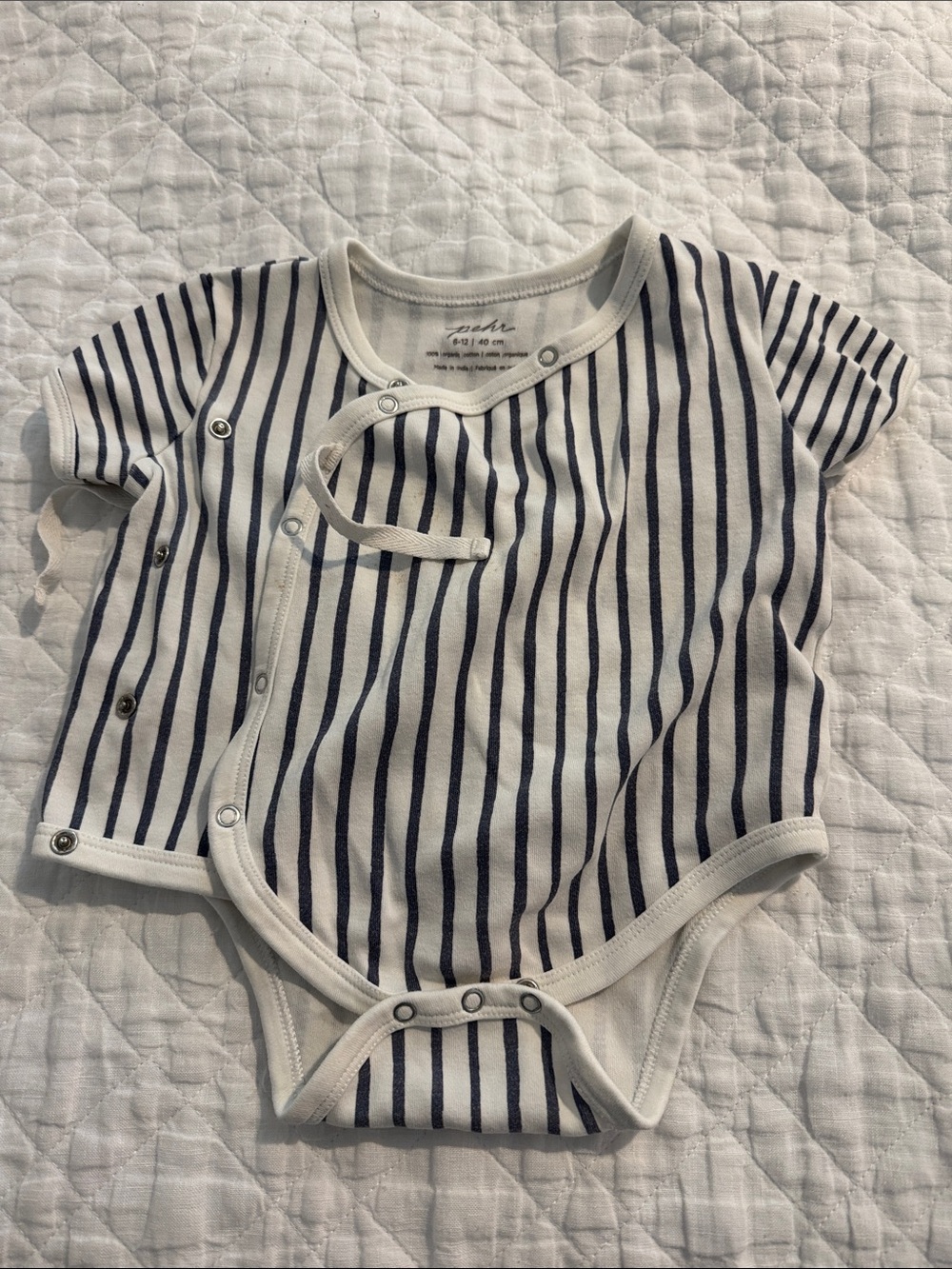 Striped Short-Sleeve One-Piece Bodysuit - Navy and White
